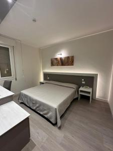 a bedroom with a large bed and a table at Hotel Europa in Cento