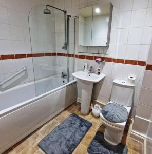 a bathroom with a toilet and a sink and a shower at 2 Bedroom Flat close to centre in Bristol