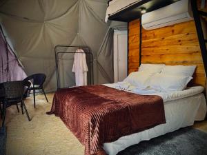 a bedroom with a bed in a tent at Vardzia Glamping in Vardzia