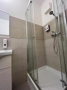 a shower in a bathroom with a glass shower stall at La Lirica rooms in Verona