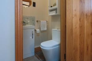 a small bathroom with a toilet and a sink at Cosy countryside retreat - Pogo in Milton Keynes