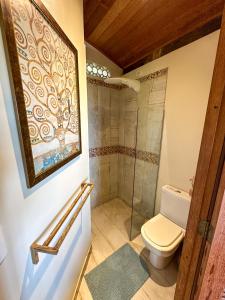 a bathroom with a toilet and a shower at Casa Del Mar in Marau