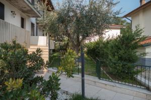 a courtyard with a tree and a fence at LA VELA in Negrar