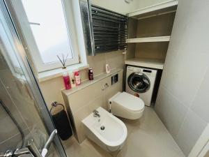 een kleine badkamer met een toilet en een wastafel bij The Studio Serviced Apartment By AltoLuxoExperience Short Lets & Serviced Accommodation With Free Wifi in Bristol