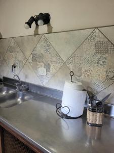 uma bancada de cozinha com um lavatório e uma bancada em Casa de Campo Don Valentin em Tunuyán