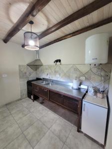 a kitchen with a sink and a refrigerator at Casa de Campo Don Valentin in Tunuyán