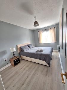 a bedroom with a large bed and a window at Cozy apartment next to Dublin Castle in Dublin