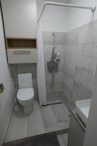 e bagno con servizi igienici, doccia e lavandino. di Nice Home Apartment 2 ad Abda