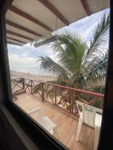 テコルトラにあるEl Rincon de Don Juanのヤシの木とビーチの景色を望むバルコニー