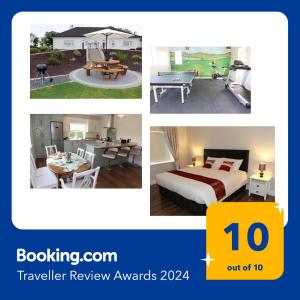 a collage of four pictures of a hotel room at Laneside Haven - 5 Minutes from Castleblayney - Accessible, Gated with Patio, Garden and Gym! in Monaghan