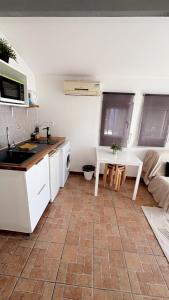 małą kuchnię ze zlewem i stołem w obiekcie Appartement avec une chambre w mieście Arles