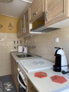 una cucina con lavandino e piano di lavoro di Marina's house a Salamina