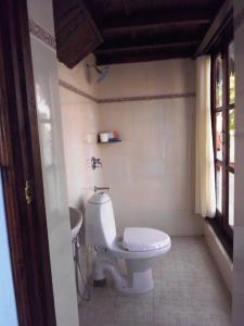 łazienka z toaletą i umywalką w obiekcie WOODEN CHALET ON THE RIVER BANKS w mieście Stare Goa
