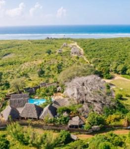 an aerial view of an island with a resort at Baobab Africa Lodge Zanzibar in Mtende