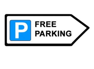 a free parking sign with the words free parking at 2bed Central Apartment + Gym + Pool in London