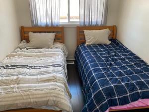 two beds sitting next to each other in a room at Great family choice in Whitby