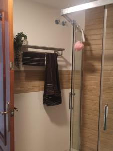 a shower in a bathroom with a glass shower stall at Rare find! Skyline view-Modern 6 bed 2 bath flat in the heart of Málaga in Málaga
