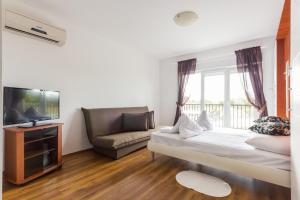 a bedroom with a bed and a couch and a television at Apartments and Rooms Michaela in Fažana