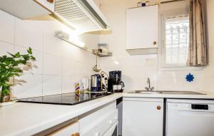 a white kitchen with a sink and a counter top at Stunning Home In Saint Pierre La Mer in Saint Pierre La Mer