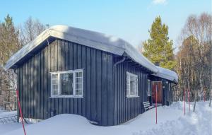 OsにあるGorgeous Home In Os I Østerdalenの屋根に雪が積もった小さな黒い建物 +7枚の写真