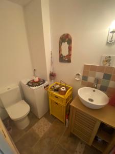 a bathroom with a toilet and a sink at Chez Moon centre ville historique in Vernon