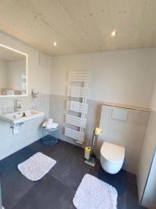 ein Badezimmer mit einem weißen WC und einem Waschbecken in der Unterkunft Haus Berghof in Gries am Brenner