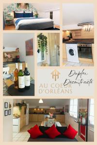a collage of pictures of a kitchen and a living room at Le Duplex Décontracté in Fleury-les-Aubrais