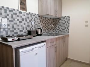 a kitchen with a sink and a counter top at Nikos Apartments 1 in Kavos