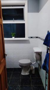 a small bathroom with a toilet and a window at Cheerful three bedroom country cottage in Ballina