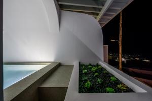 a garden on the side of a building with a pool at Lotus Suites in Fira +8 photos