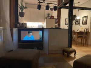 a living room with a television in a living room at Ferienwohnung am Stockerbach in Freudenstadt