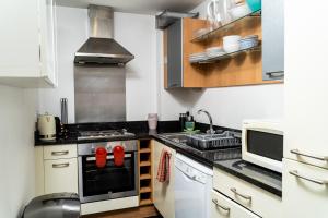 a small kitchen with a stove and a microwave at Stunning 1 bedroom appartment in Grand Cannal in Dublin