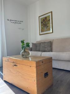 uma mesa de centro numa sala de estar com um sofá em THE SUNFLOWER APARTMENT em Ronzo Chienis