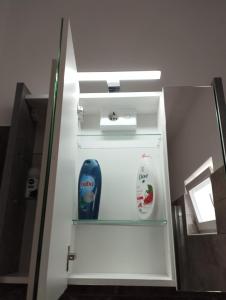 根尼斯迪亞斯的住宿－Krezo Ház，浴室内有带两个架子的白色冰箱