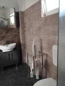 根尼斯迪亞斯的住宿－Krezo Ház，一间带水槽、卫生间和镜子的浴室