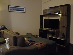a living room with a couch and a flat screen tv at Hostel 22 in Niterói