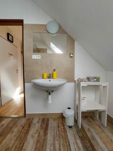 a bathroom with a sink and a mirror at Apartmány Pod Koulí in Domanín
