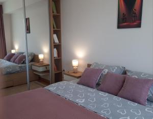 um quarto com uma cama e um espelho em Apartman Ivice em Gornji Milanovac