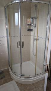 a shower with a glass door in a bathroom at The Crescent in Brixton
