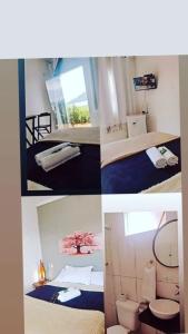 a collage of four pictures of a hotel room at Suítes mirante corumbê in Paraty