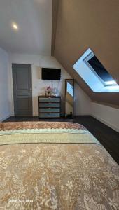 1 dormitorio con 1 cama grande y tragaluz en MADAME, en Clérey