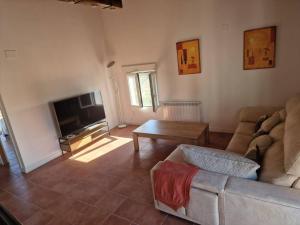 a living room with a couch and a fireplace at Casa Las Tejeras in Casavieja
