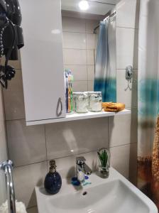 un bagno con lavandino e specchio di Dionis a Veliko Gradište Altre 17 foto