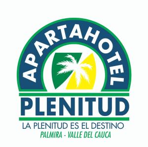 a logo for a tropical island with a palm tree at Aparta Hotel Plenitud in Palmira