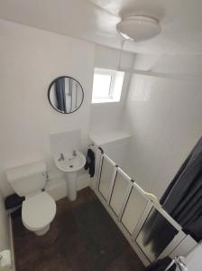 uma casa de banho com um WC, um lavatório e um espelho. em Homestay near a station and park em Longbridge