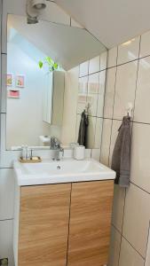 a bathroom with a sink and a mirror at Charmante maison a deux pas du centre in Nantes