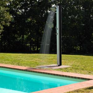 a fountain in the middle of a field with a swimming pool at LE MOULIN DE NAVETTE -La Roue in Aigueblanche