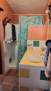 un baño con lavabo y ducha en Casita de la Montaña de María, en Tegueste 14 fotos más