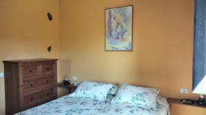 Un dormitorio con una cama y un cuadro en la pared. en Casita de la Montaña de María, en Tegueste