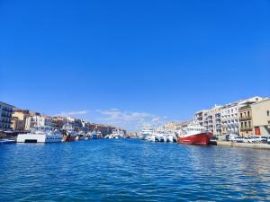 a group of boats in a river with buildings at Le duplex panoramic sur Mer et Lido in Sète +18 photos